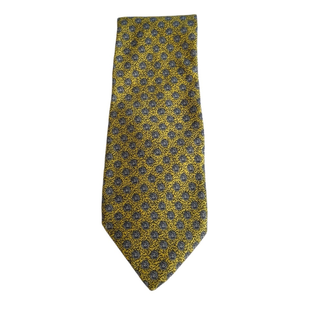 Vtg Gianni Versace Yellow and Gray Medusa Head Silk Tie Italy